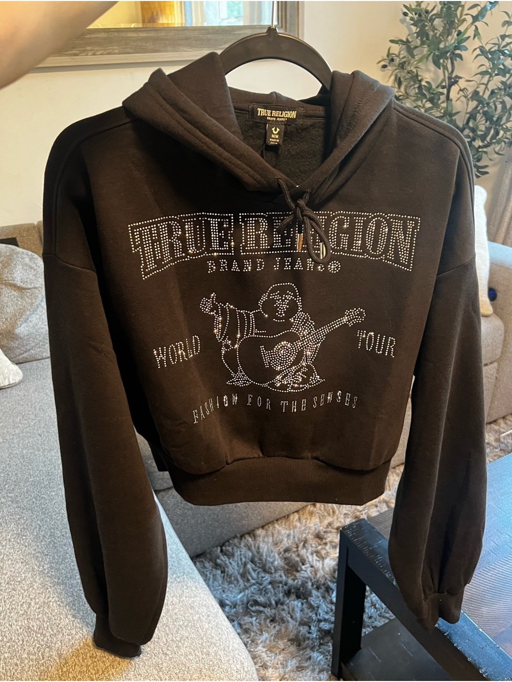 True Religion Black Rhinestone Logo Crewneck Hoodie